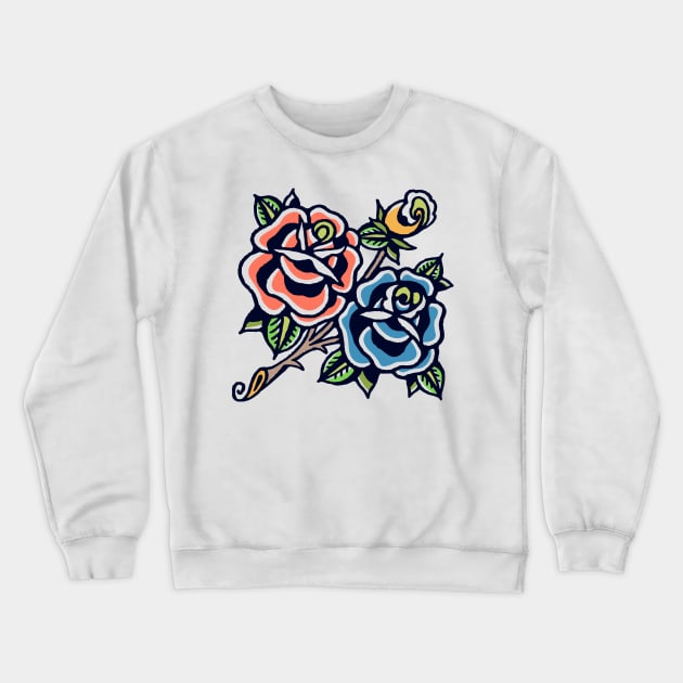 Blue and Orange Roses Crewneck Sweatshirt by herbivorass